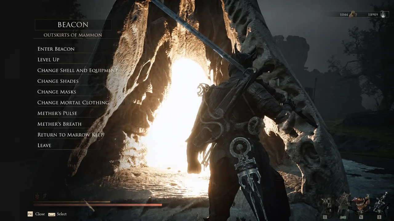 Beacon menu at Outskirts of Mammon with the Enter Beacon option highlighted