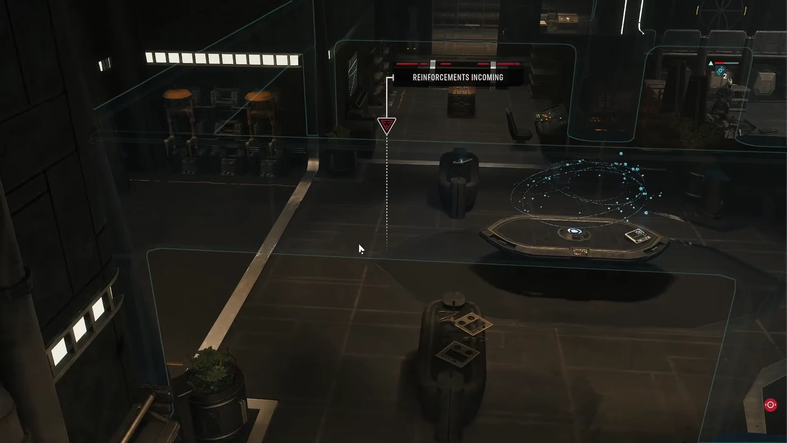 On-screen reinforcements warning with a red marker showing where enemy troops will arrive