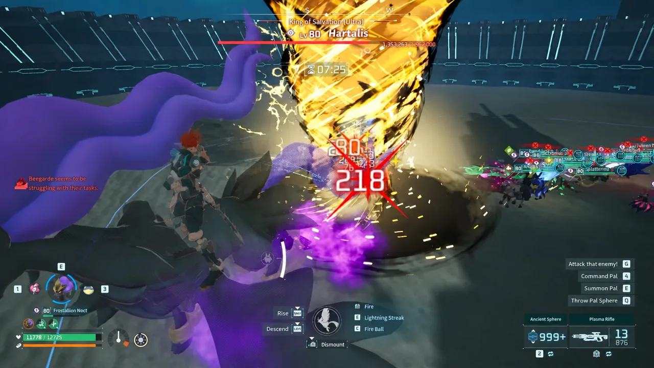 Combat screen highlighting the King of Salvation boss with damage numbers during an attack