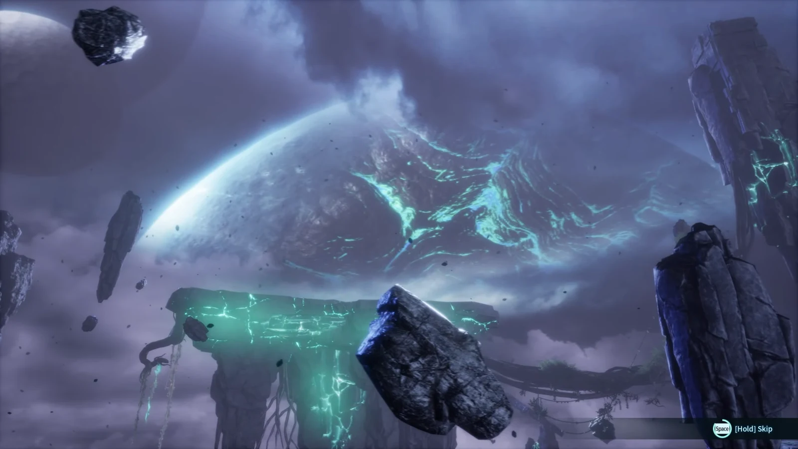Palworld cinematic intro with a hold-to-skip prompt shown before the second fight