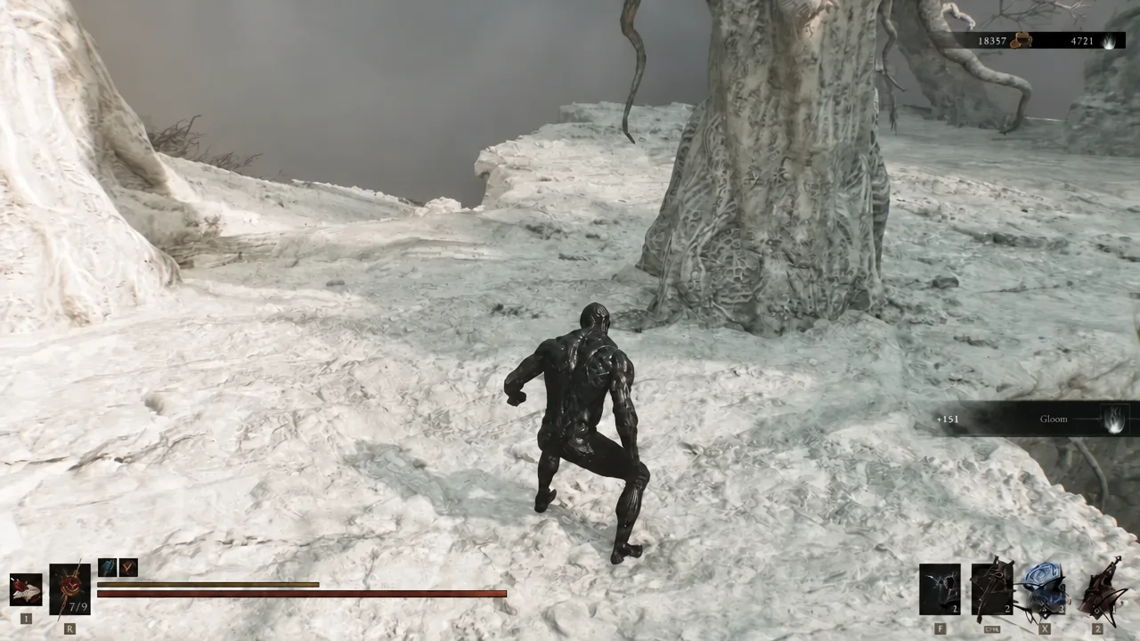 Gloom reward popup after killing a spectral enemy on the snowy cliff path