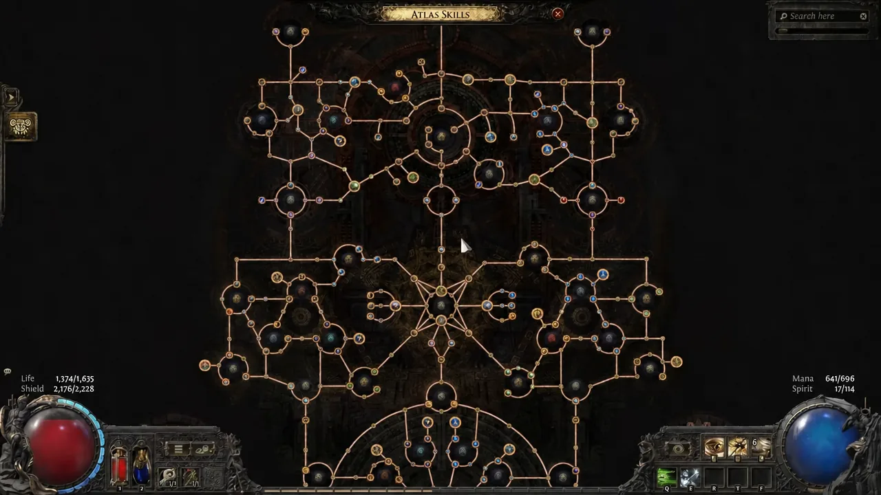 Atlas Skills passive tree screen open with the full point pool available to spend