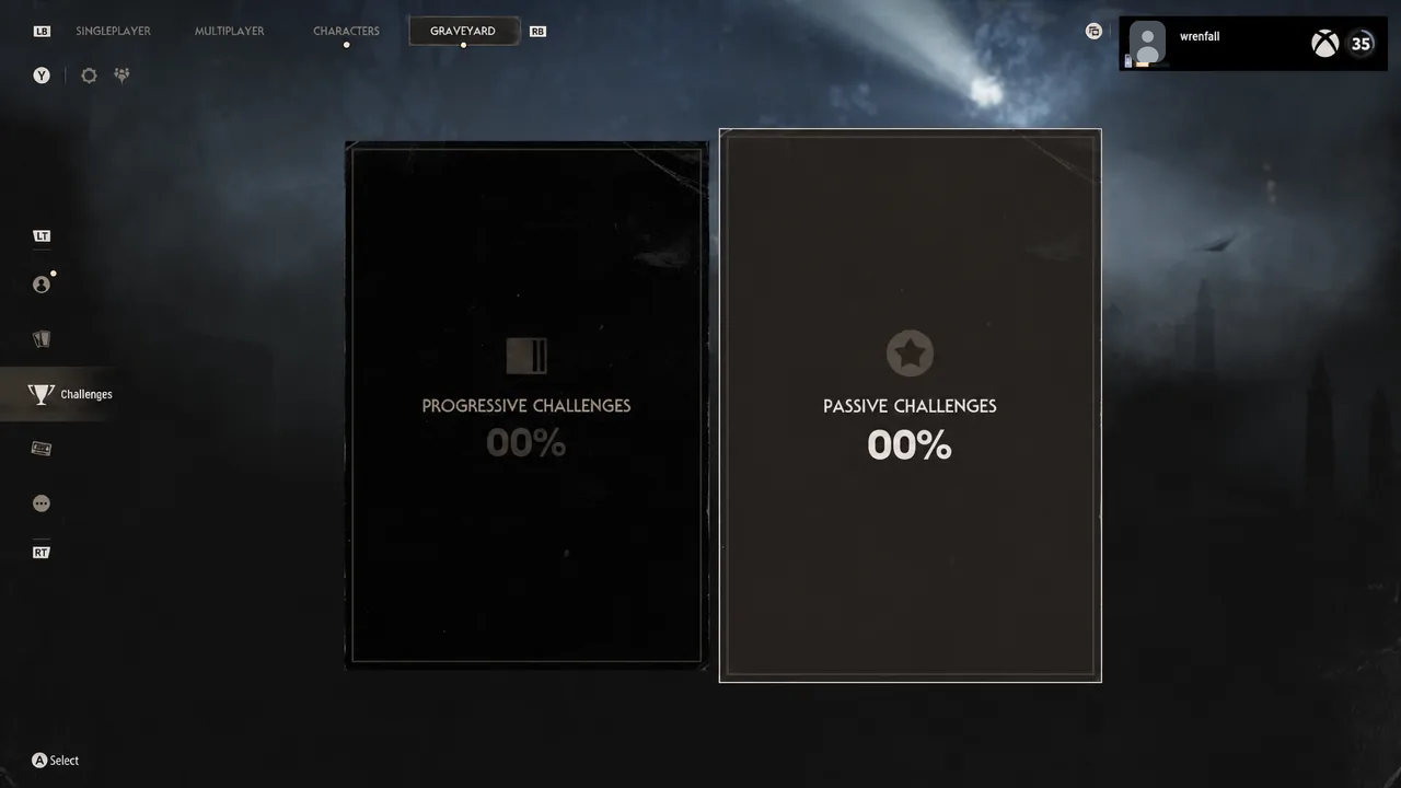 Graveyard challenges menu with Passive Challenges highlighted