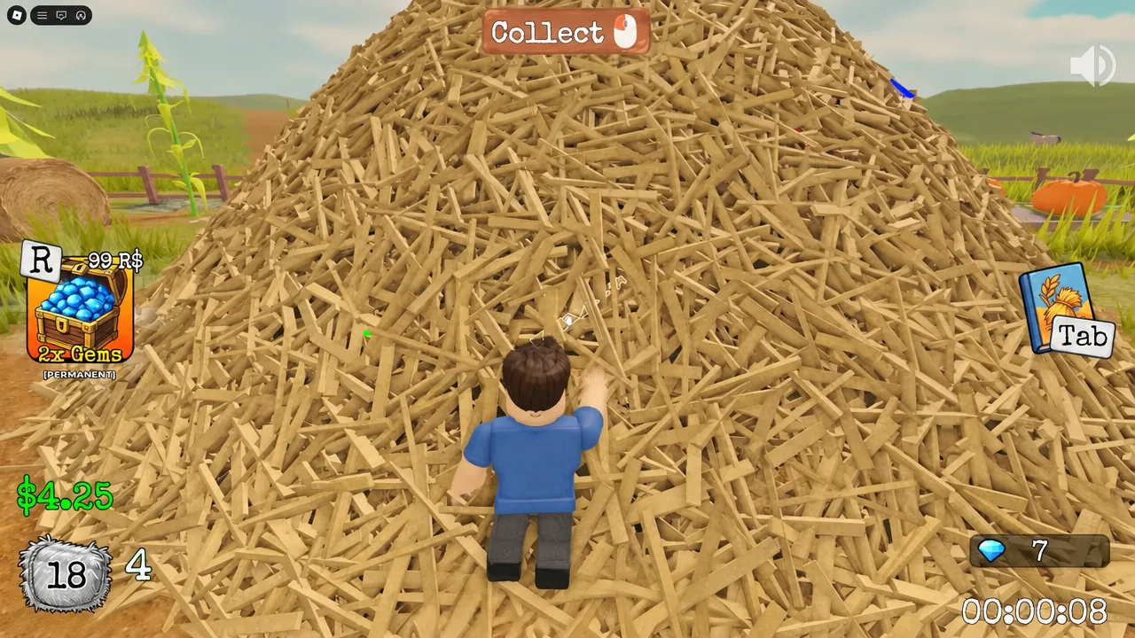 The Collect prompt active while the player gathers material from the pile in a match
