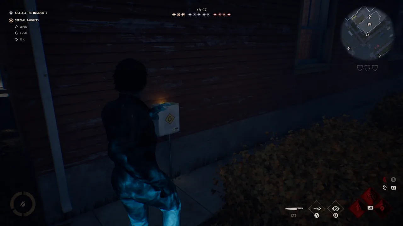 Michael interacting with a glowing wall-mounted electrical box outside a house