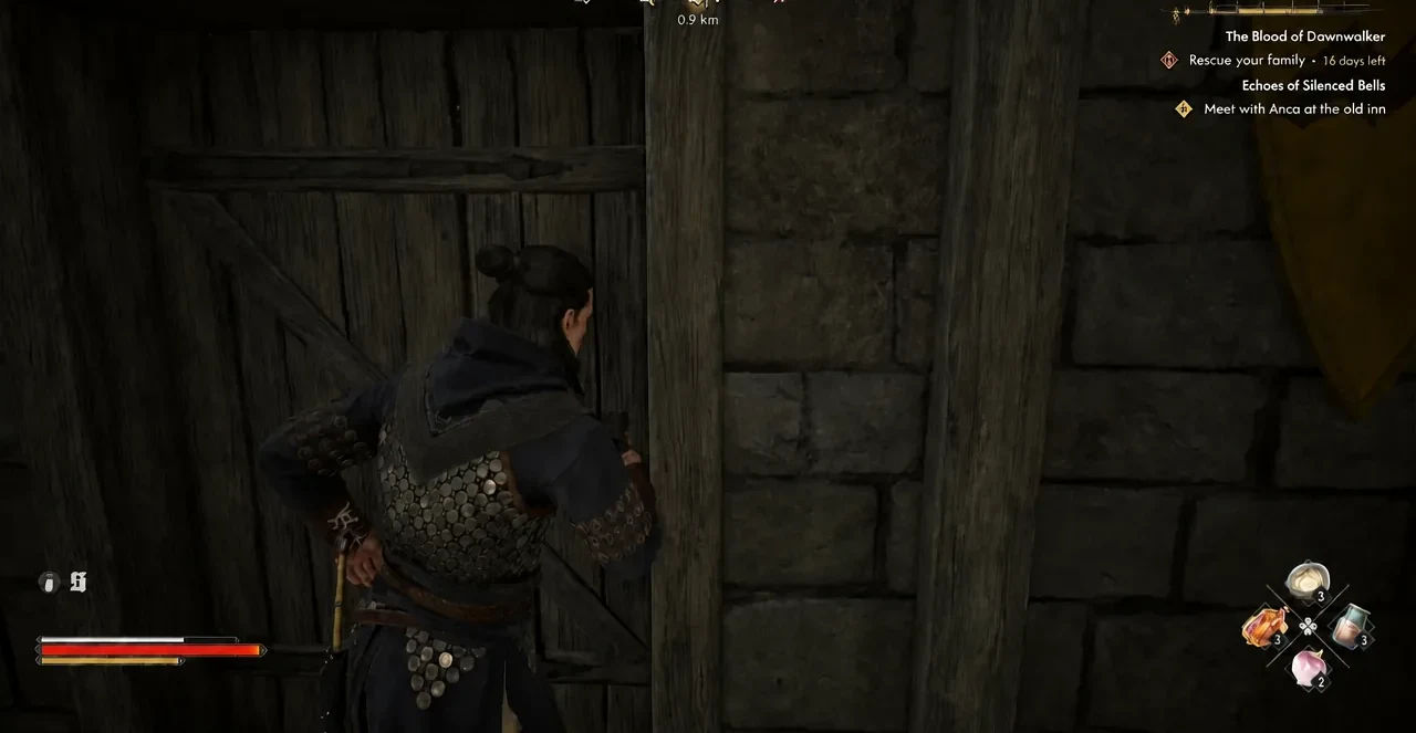Player standing at the Cathedral's heavy wooden door with the open prompt showing
