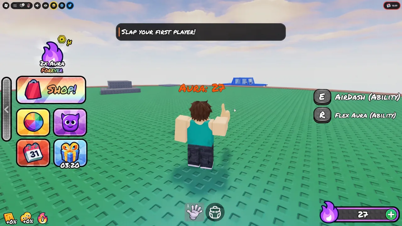 Arena view with the slap button highlighted and the SLAP YOUR FIRST PLAYER objective on screen