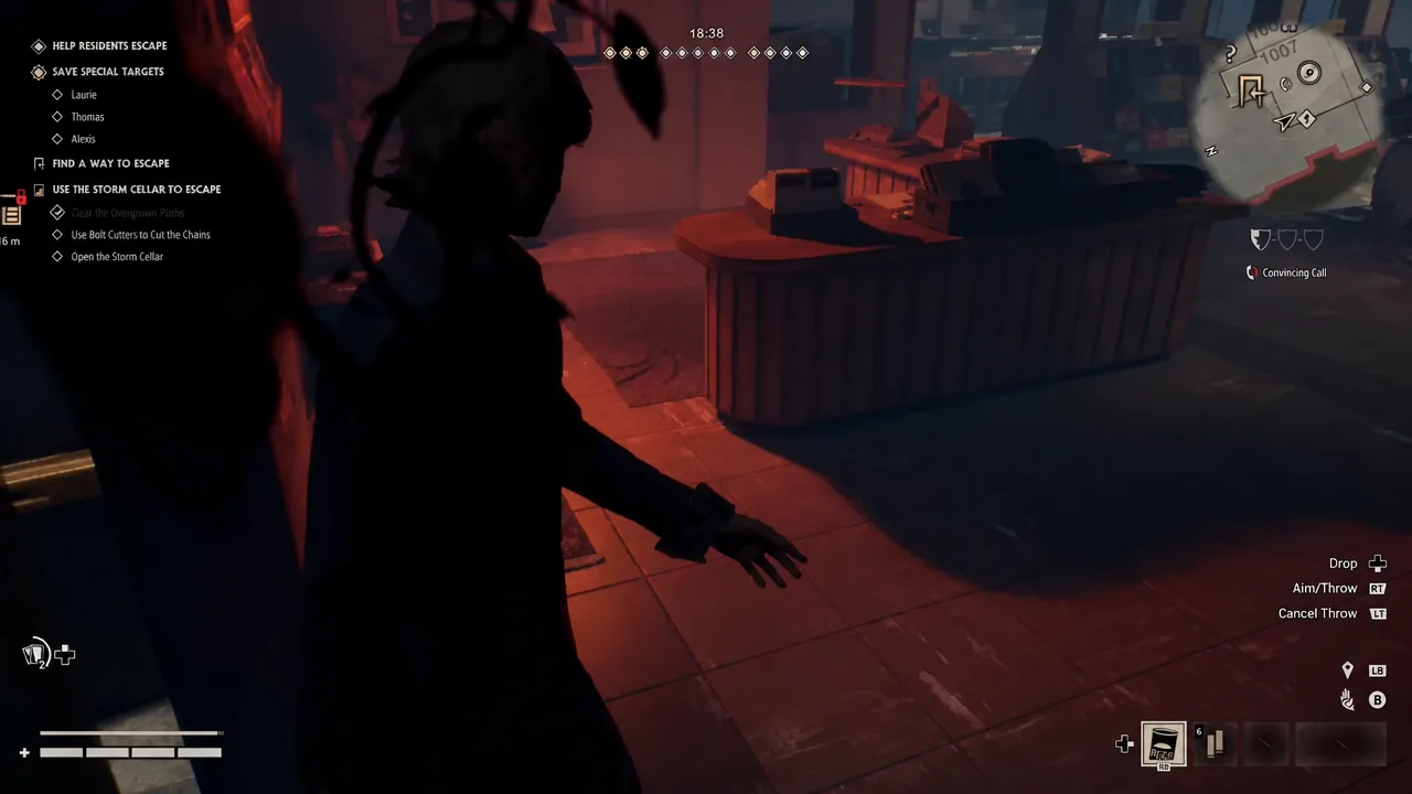 Civilian holding a throwable and preparing to aim while the open the storm cellar objective is active