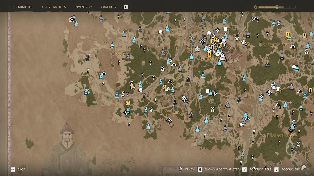 World map with the Bandit Camp marker northwest of Burners's Clearing