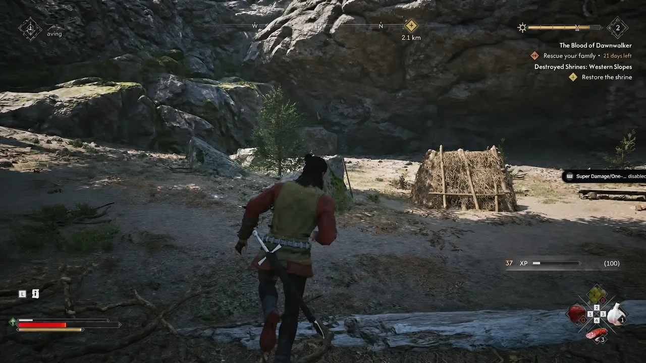 On-screen objective tracker while the character approaches a marked point of interest