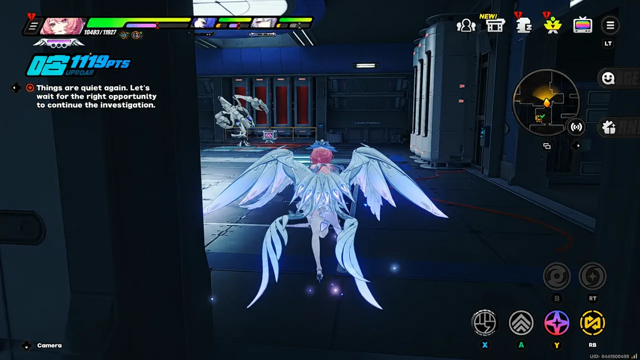 Winged Agent standing in the containment area during the investigation objective