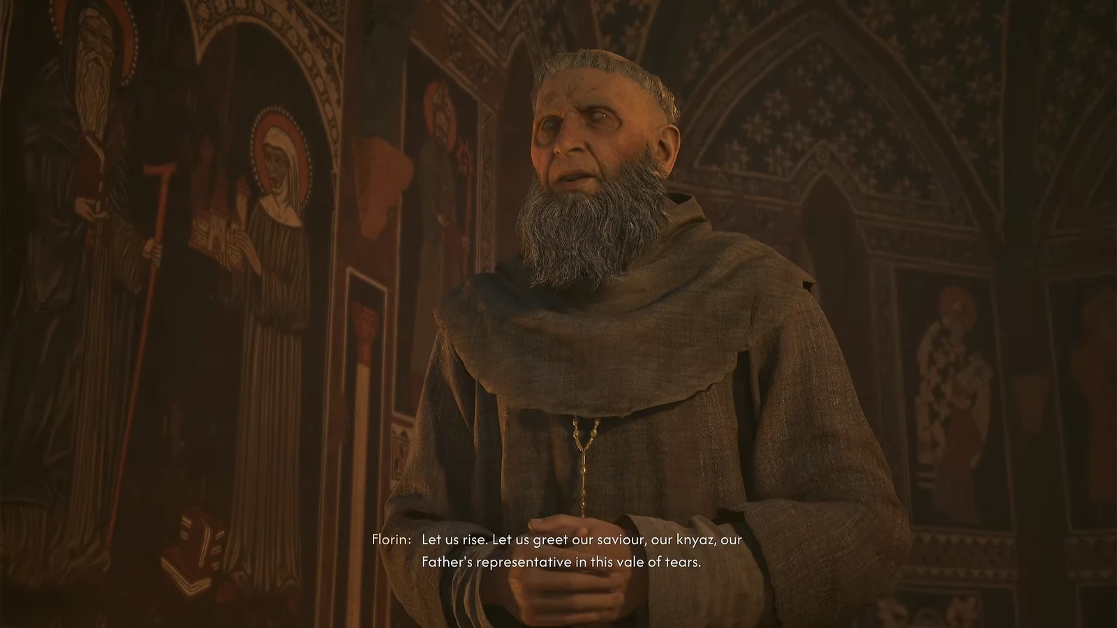 Florin addressing the congregation in the chapel as he welcomes Knyaz Brencis