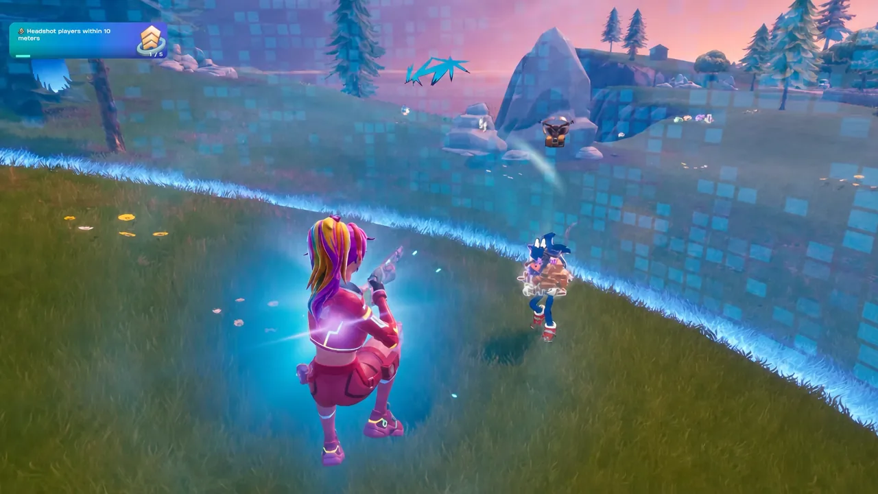 Fortnite quest tracker reading Headshot players within 10 meters while aiming at an opponent