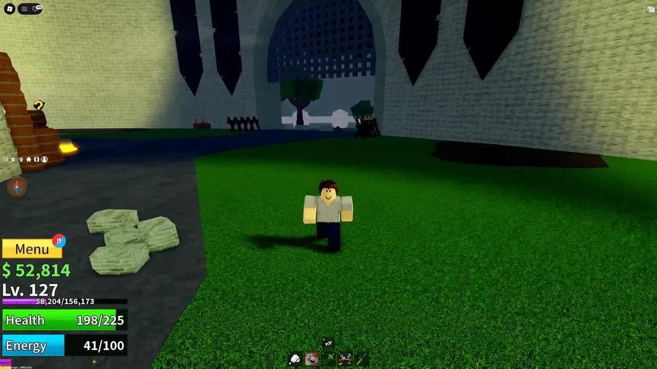 Player avatar standing in the Prison courtyard while searching for the Warden NPC