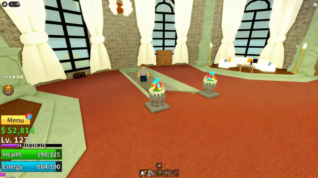 Player standing inside the tower room as the Megalo Guard encounter begins