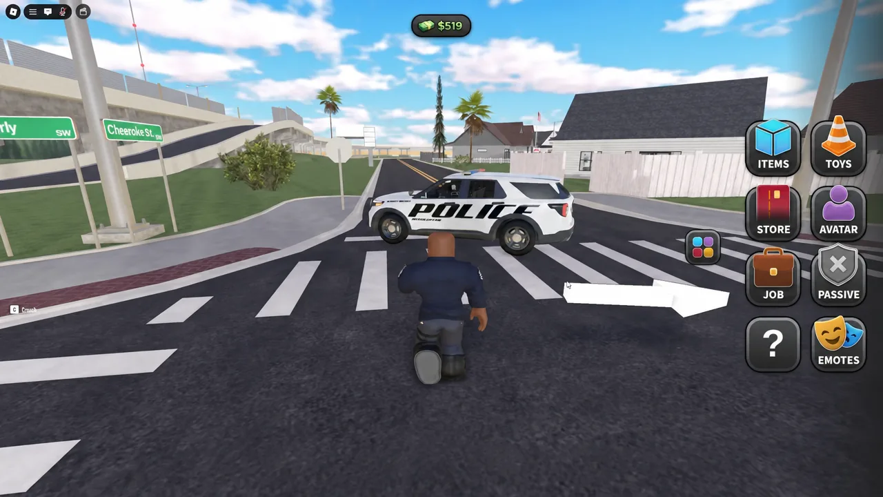 Police vehicle driving through a residential block in Project 12 during a patrol