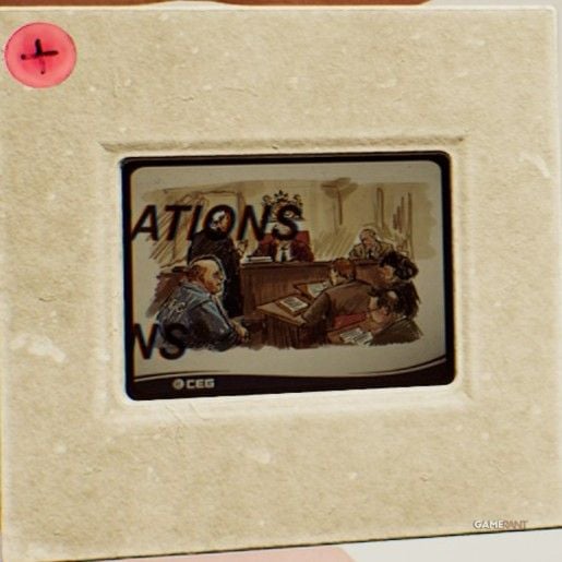Projector Slide E showing a courtroom hearing