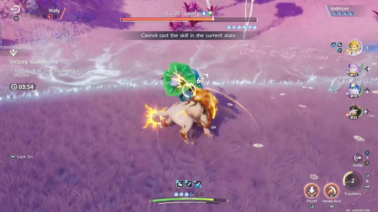 Combat screen showing the Pound skill button during the fight against Wally's Leafy