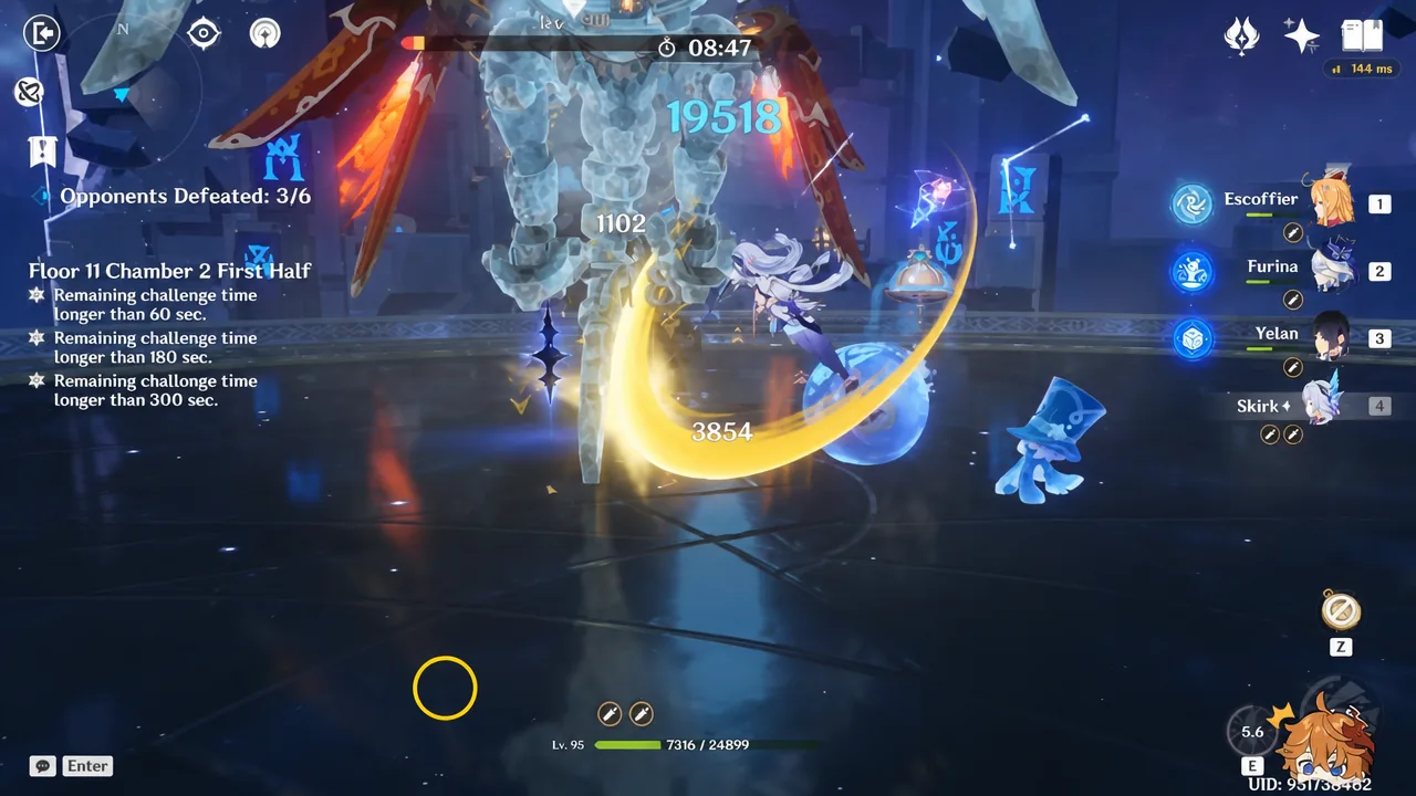 Combat in Floor 11, Chamber 2 first half with the tracker reading three of six enemies defeated