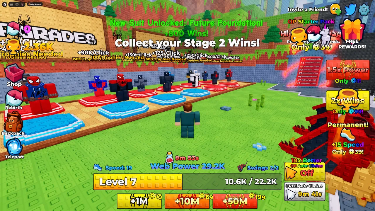 Level 7 progress bar during a Stage 2 win run beside the suit pedestals