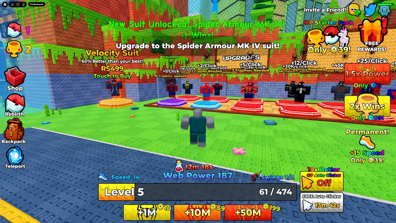 Upgrade shop with the Velocity Suit purchase prompt next to the Spider Armour MK IV upgrade