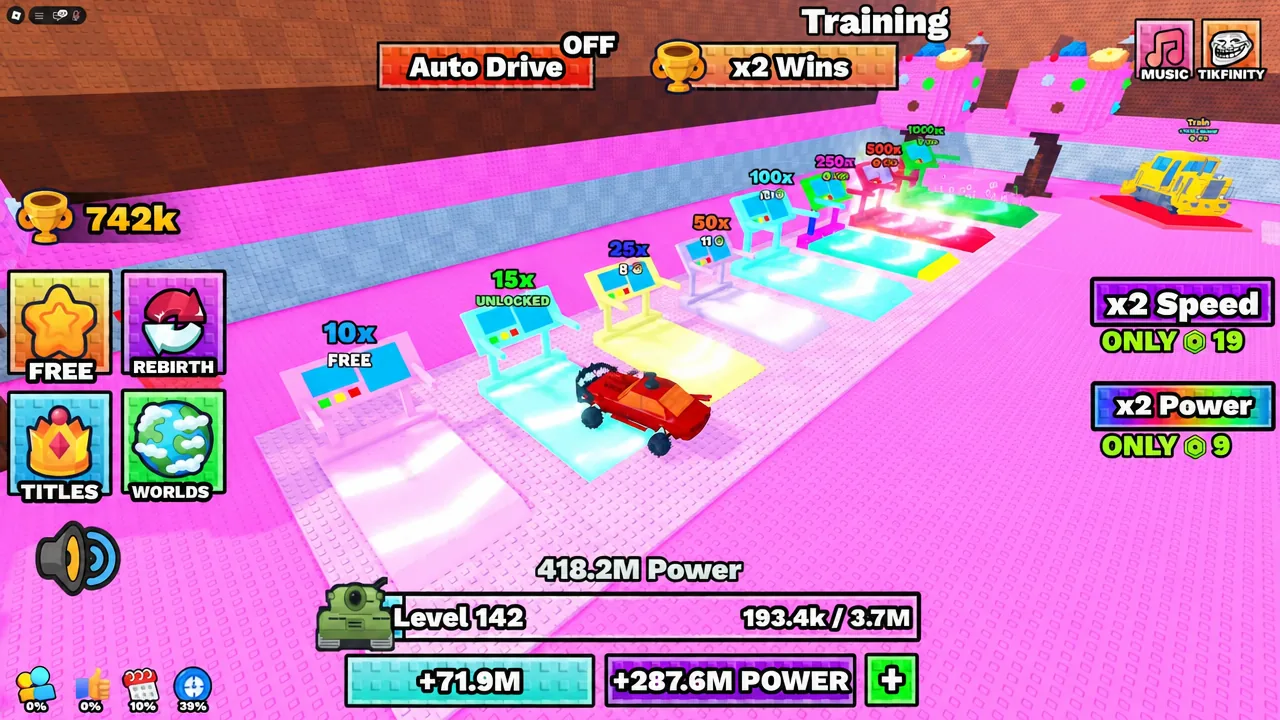 Tank parked on a 15x training station in Tank VS Train while Power builds up