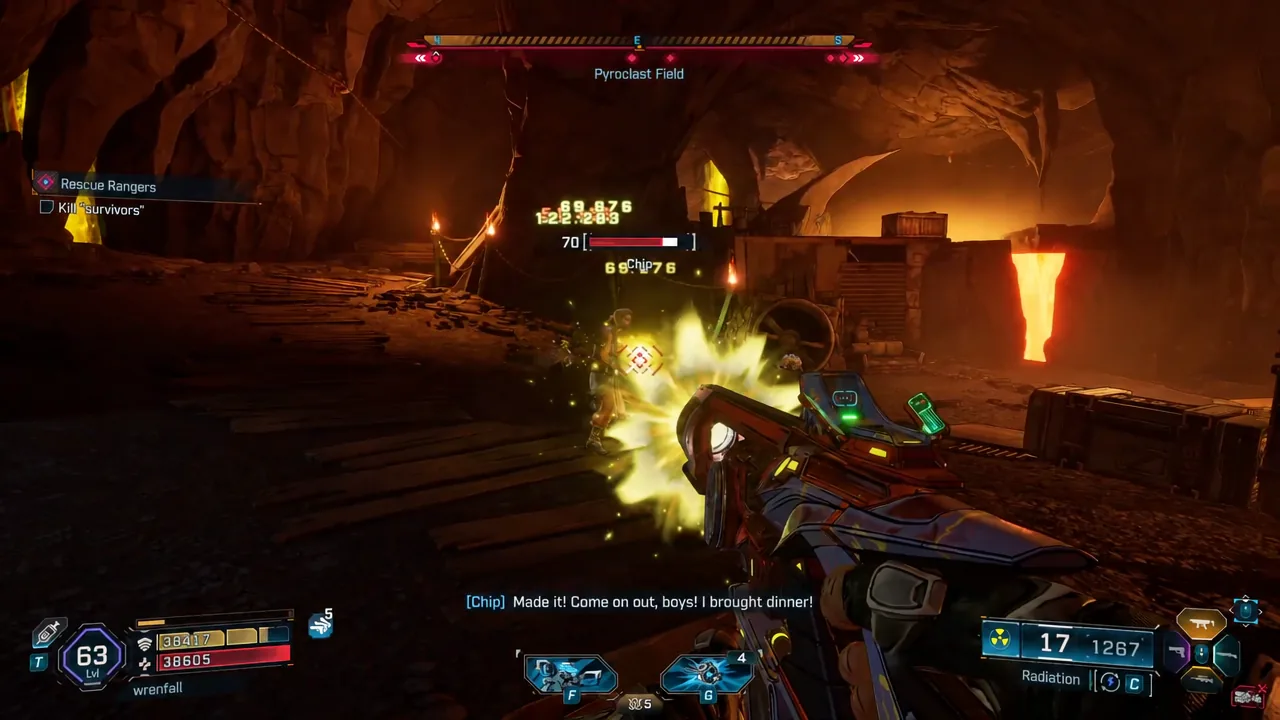 Firing on a highlighted cannibal during the Kill survivors objective inside the cave