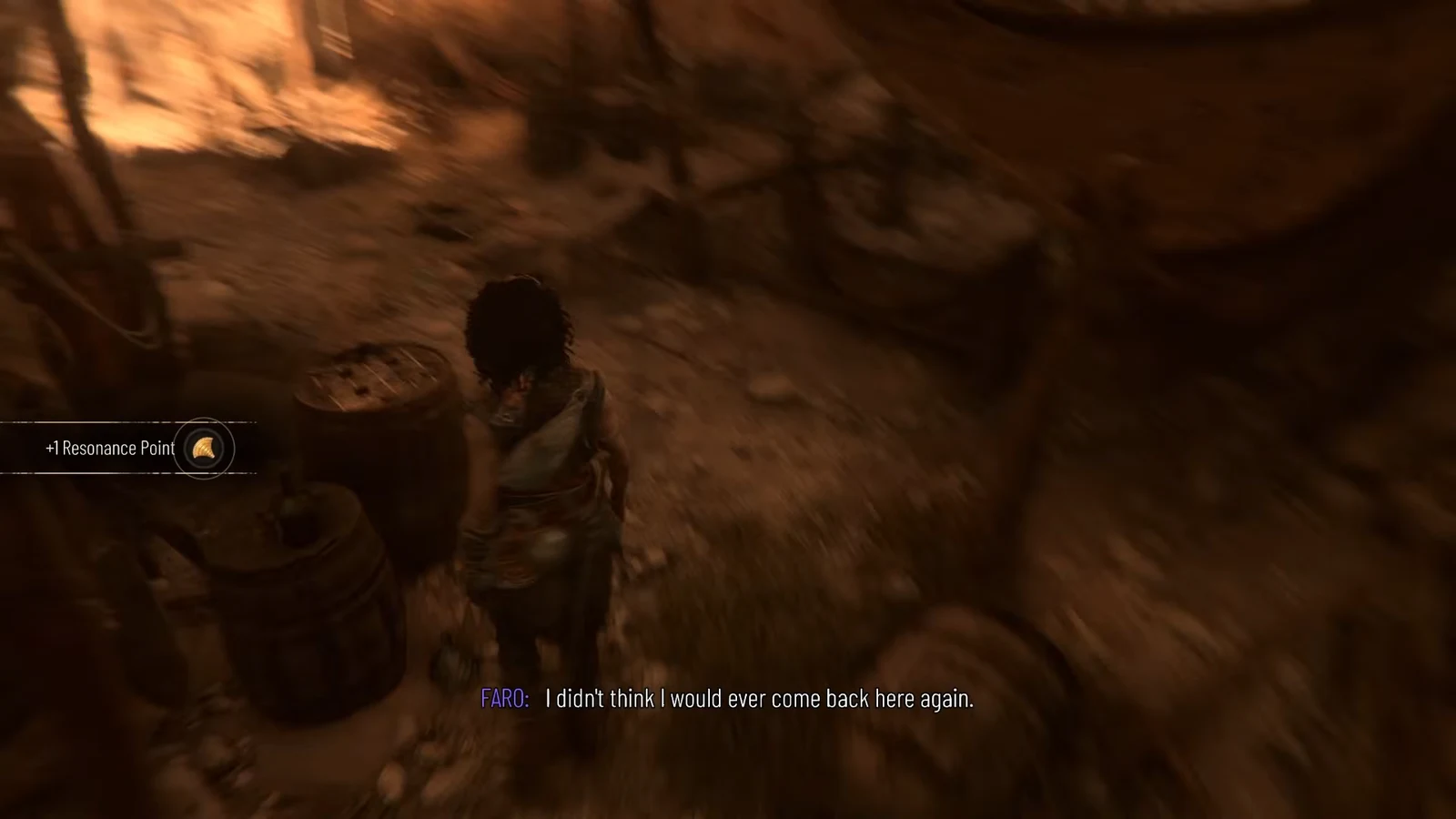 A plus one Resonance Point notification appearing on screen inside the cave section