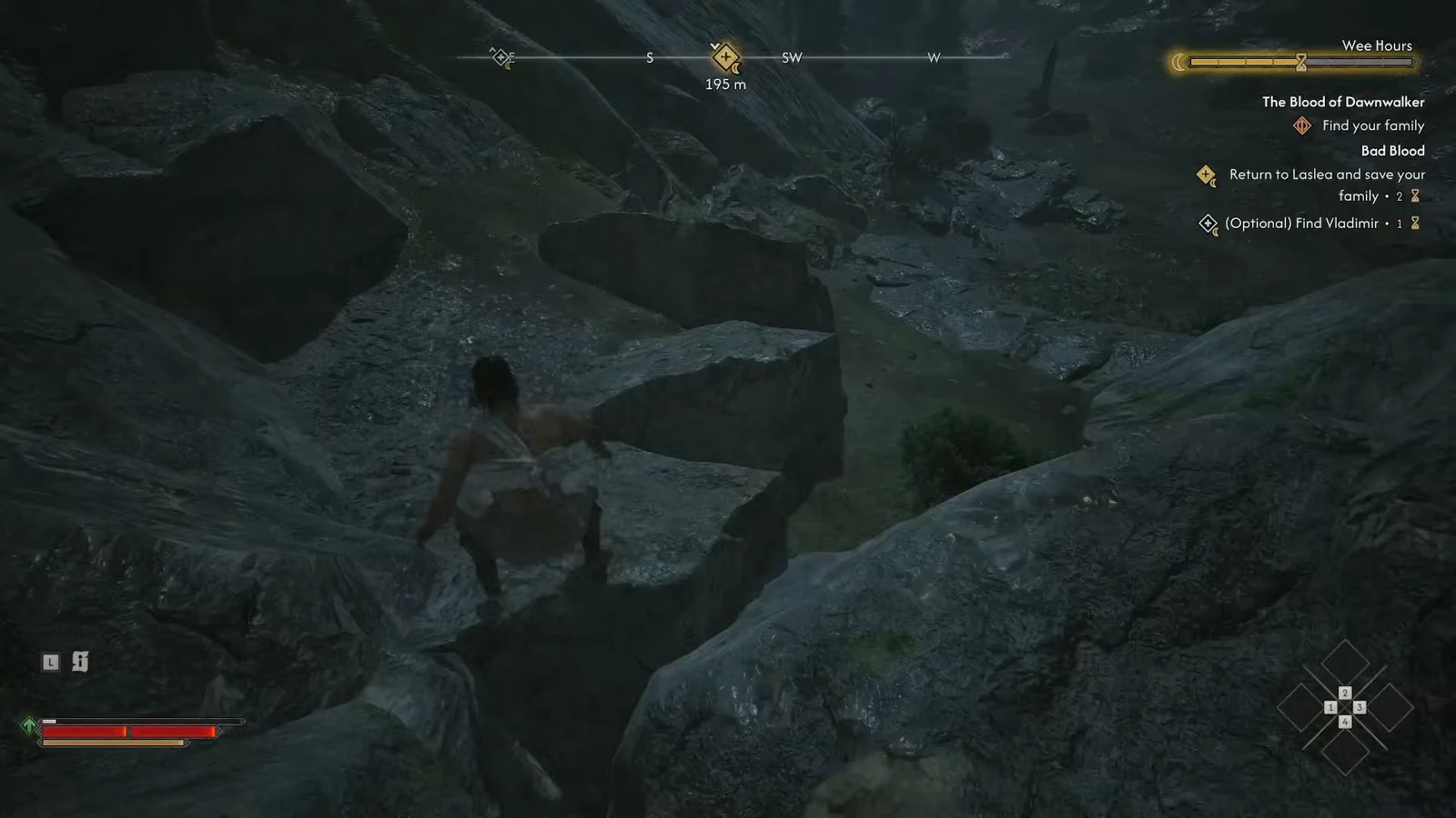 Coen crossing rocky ground on the final approach to Laslea with the Bad Blood objective active