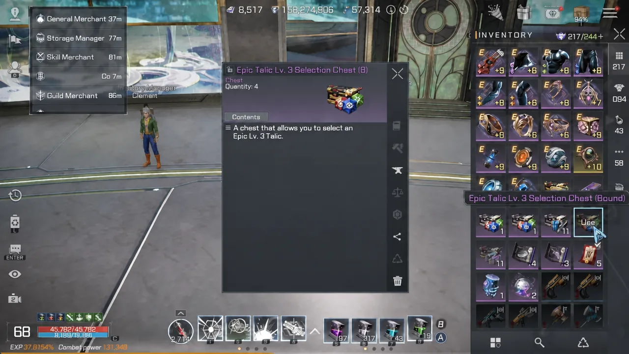 Epic Talic Lv. 3 Selection Chest selected in the inventory with the Use button highlighted