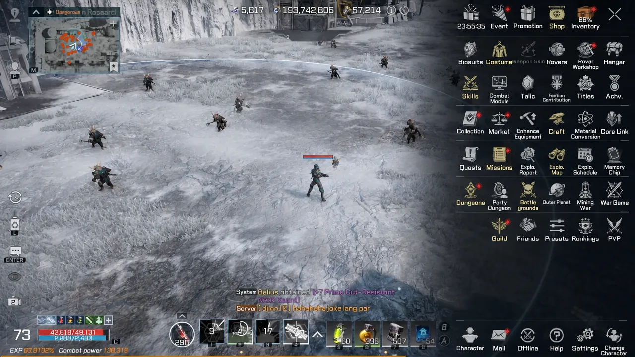 Albern Warzone map screen showing boss rewards and monster drop tables