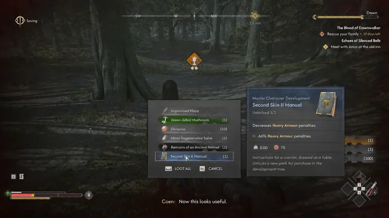 Item details for the Second Skin II Manual shown in the transport loot window