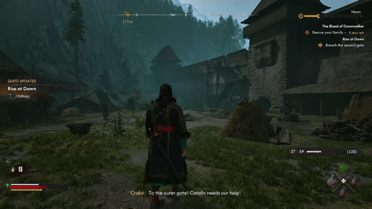 Journal prompt highlighted while the Breach the second gate objective is tracked