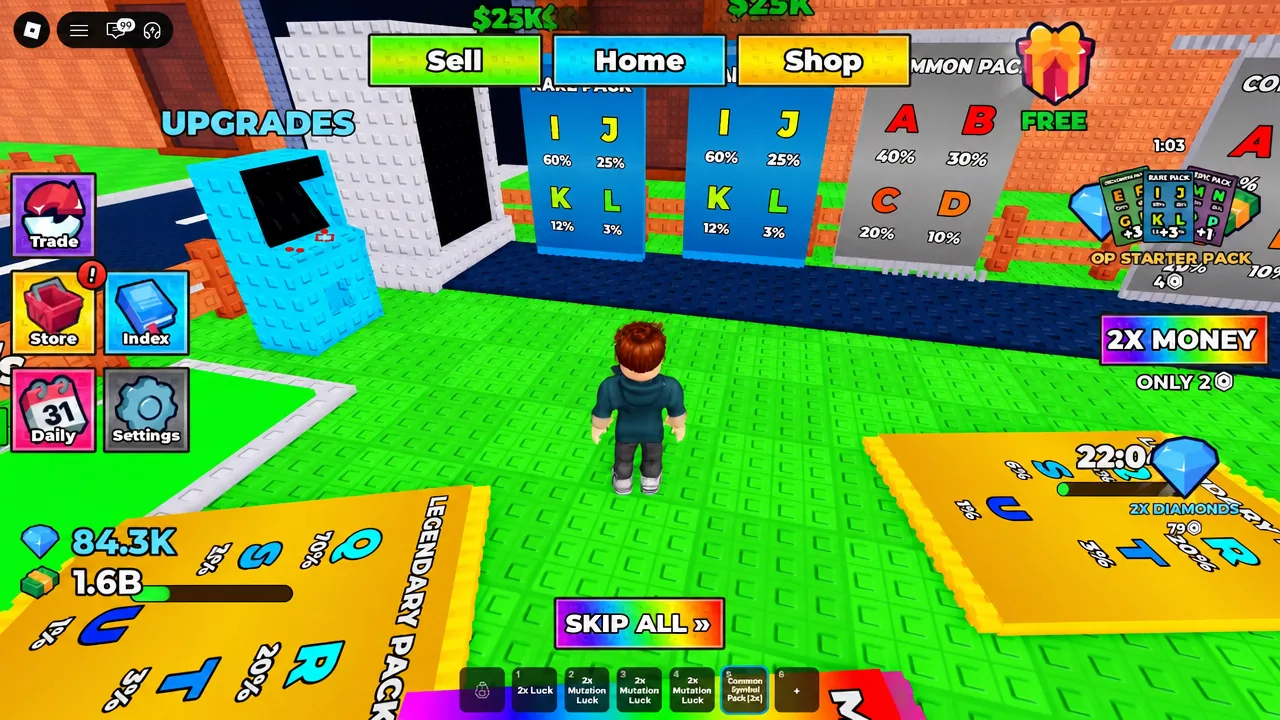 Pack opening sequence showing the SKIP ALL button during an active batch