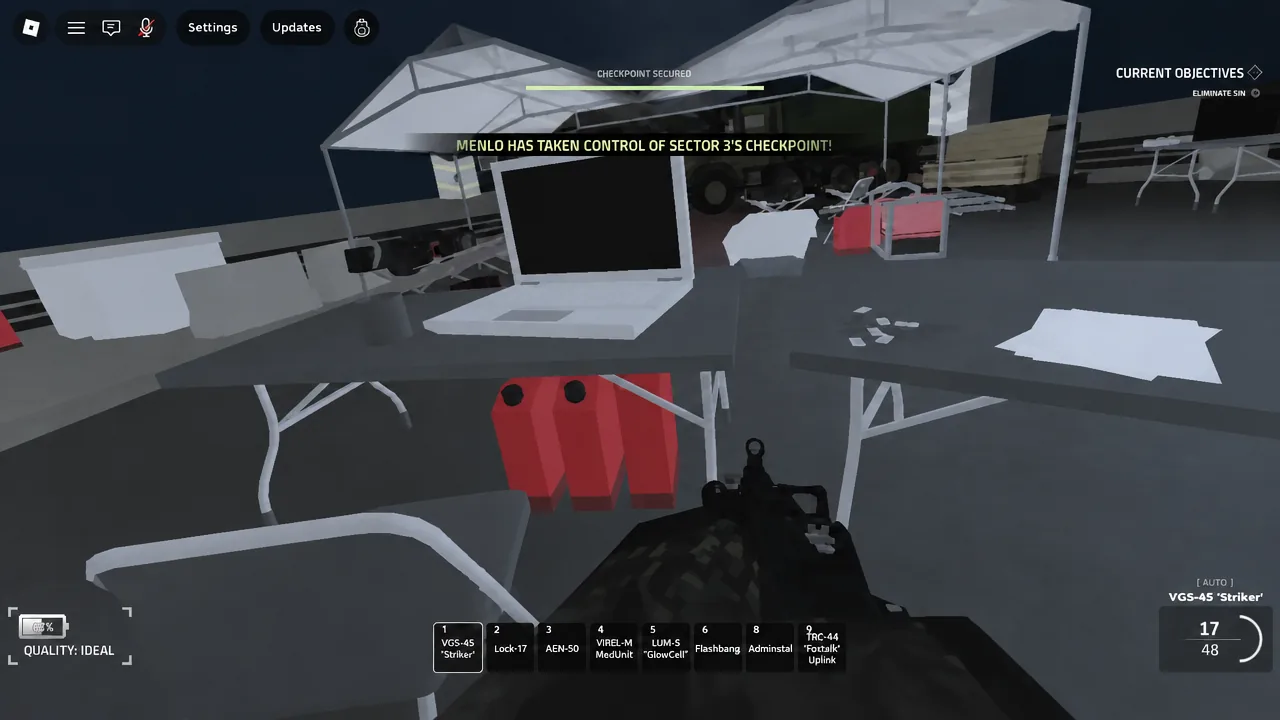 Checkpoint Secured screen with the VGS-45 Striker equipped in weapon slot one
