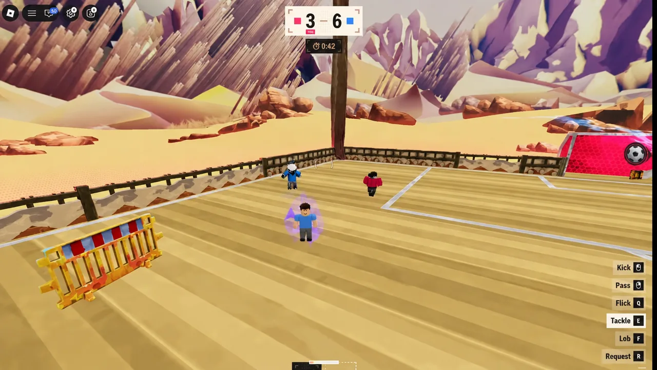 Player surrounded by a purple aura boost while joining an attack in an Illegal Soccer match