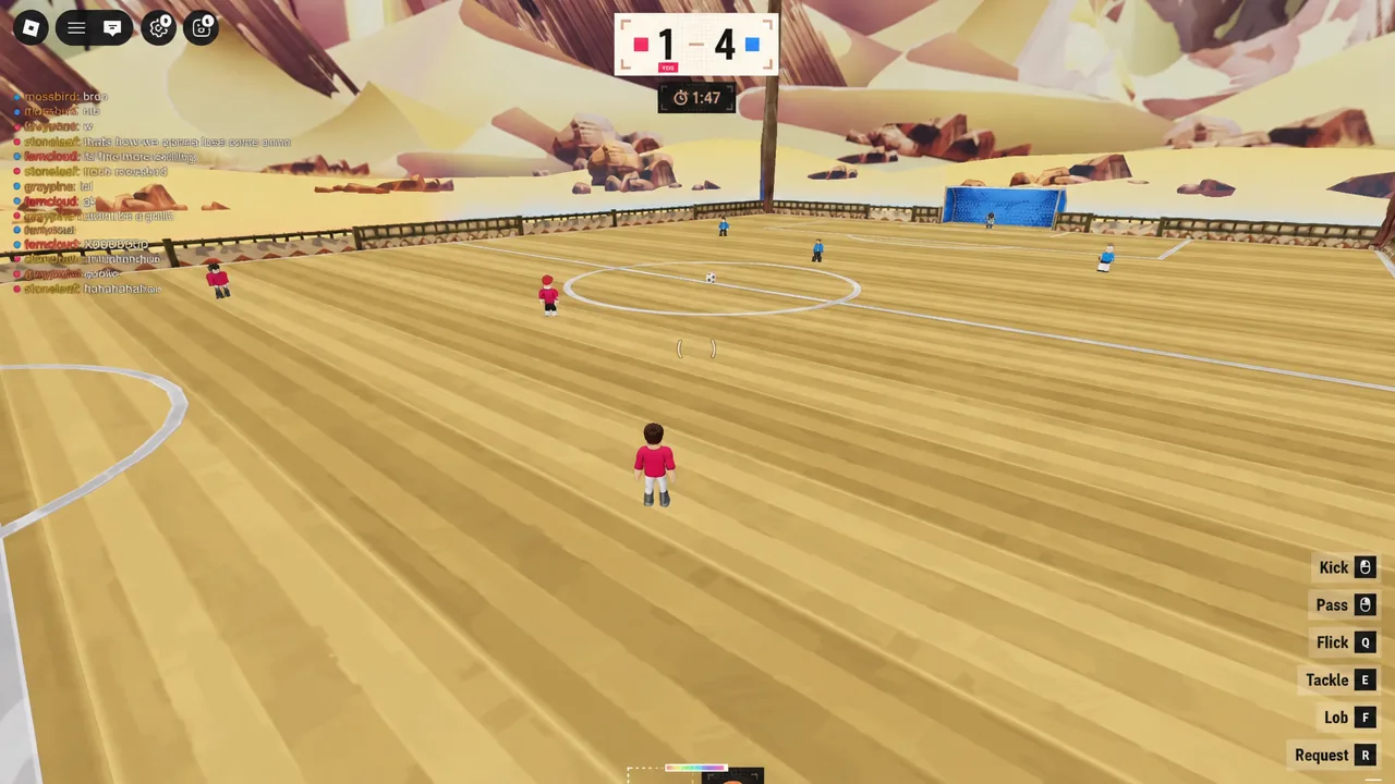 Long-range strike heading toward the net during a tied desert match in Illegal Soccer