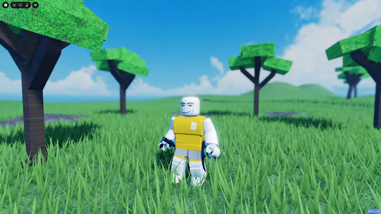 Avatar standing in a field with the Dueling Defenses waist accessory equipped