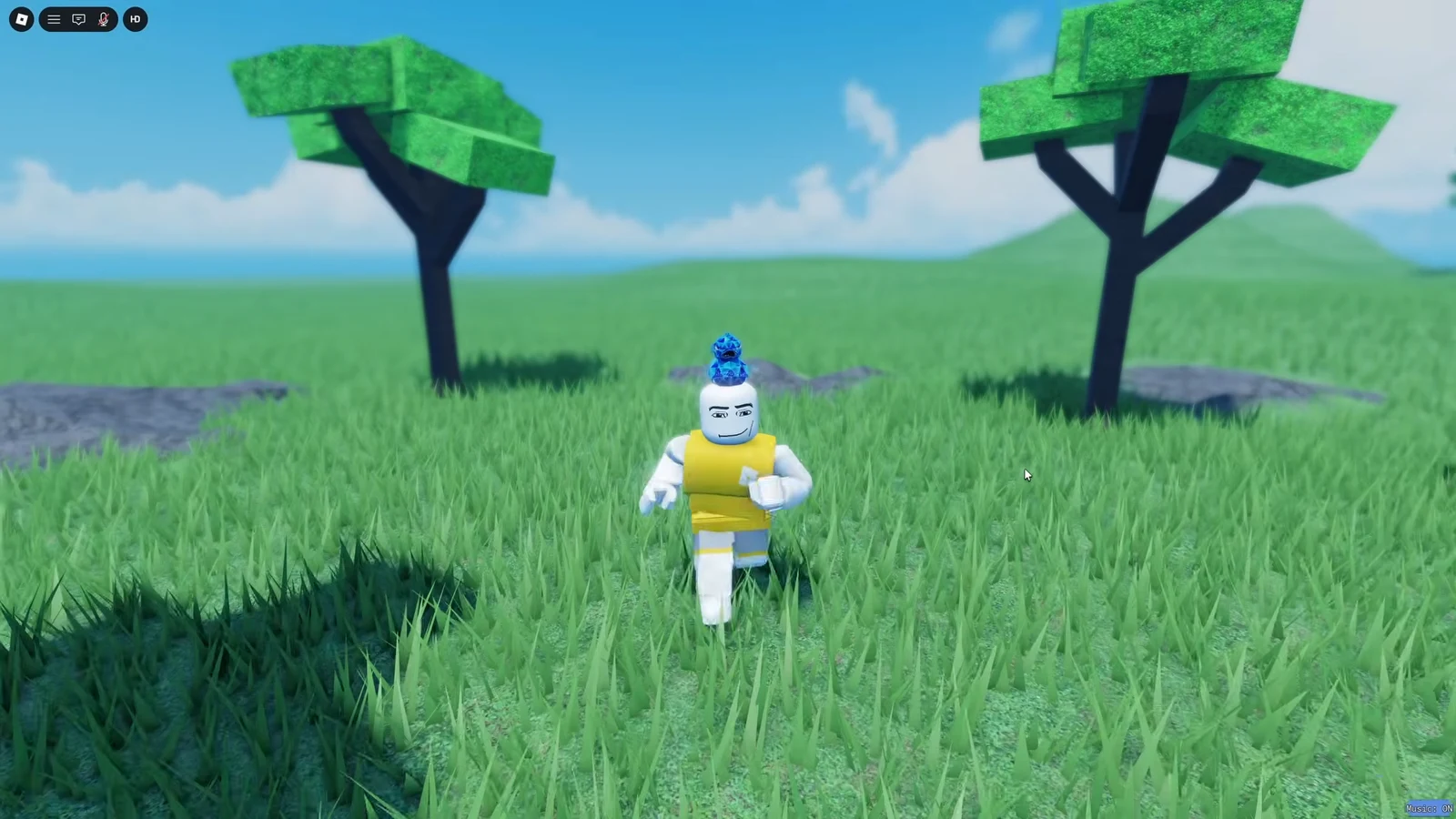 Avatar running through a field with the Duck Duck Duo crystal head accessory equipped