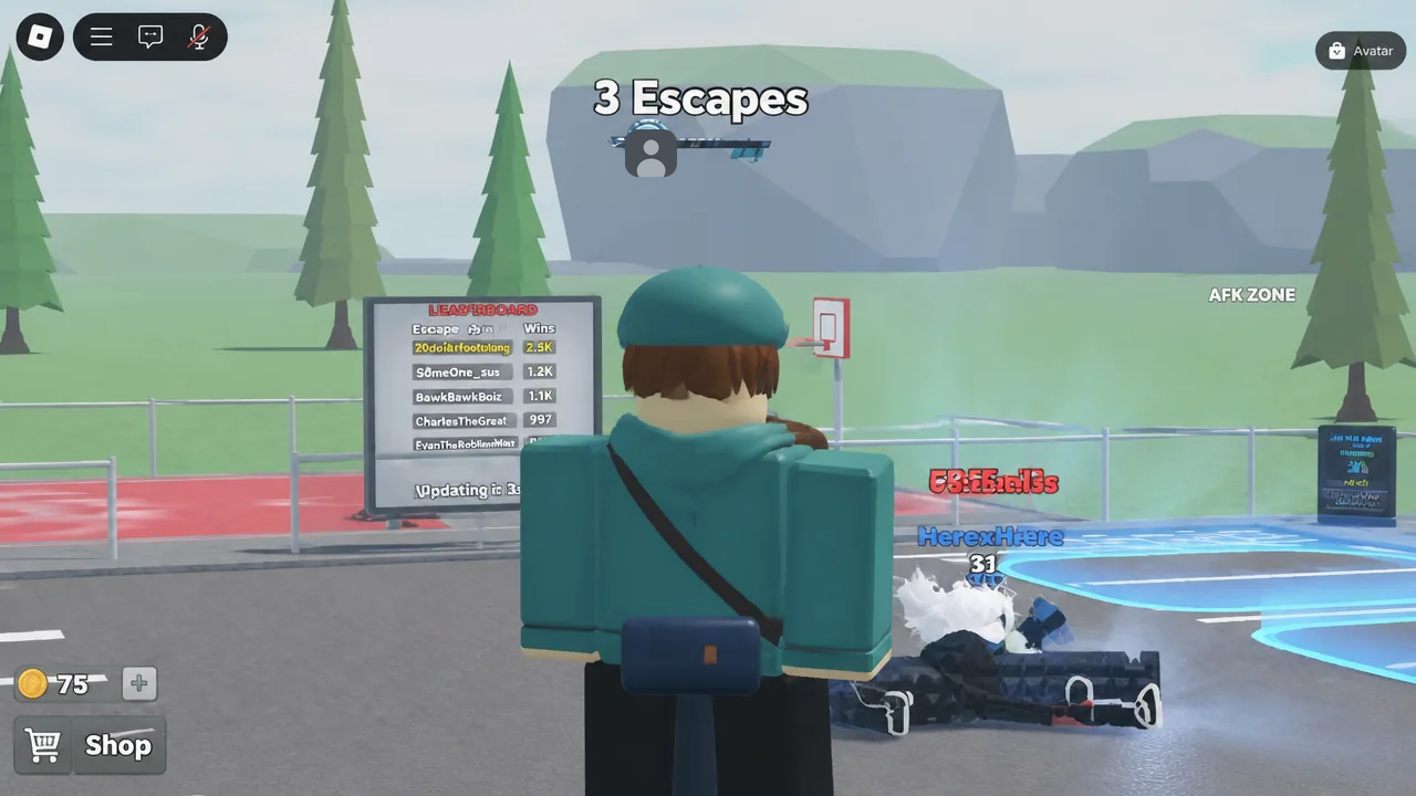 Runaways lobby screen showing the player avatar next to the leaderboard before a run