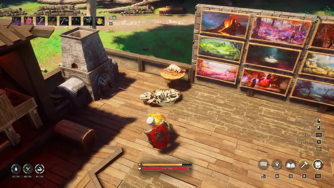 Player standing inside a decorated base interior filled with Deluxe Edition wall art