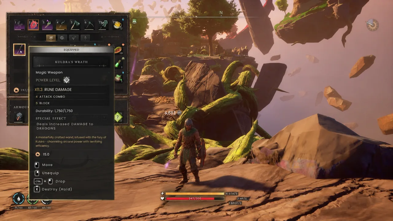 Inventory screen with Kuldra's Wrath selected and its item details open