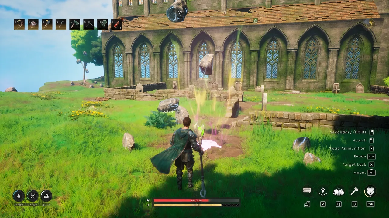Player approaching a glowing item on the ground, highlighted for pickup