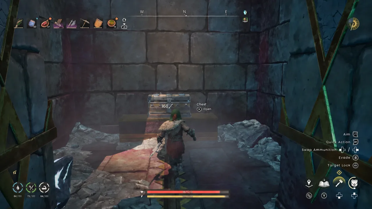 Open prompt appearing on a treasure chest in the back room beyond the opened gate