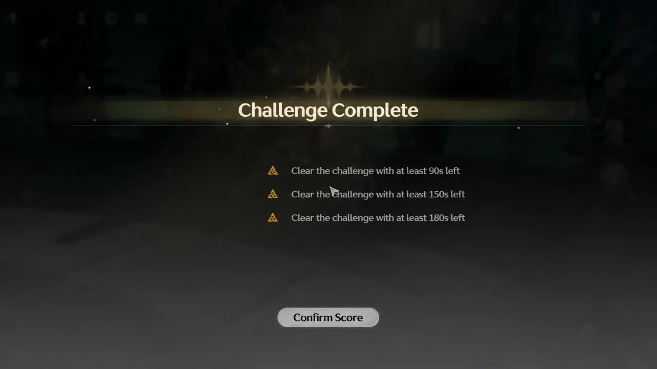 Challenge Complete screen after a Hazard Tower floor, with the Confirm Score button ready