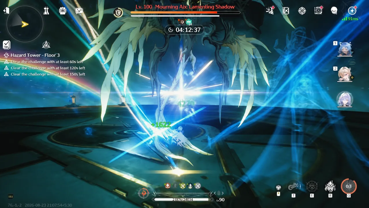 Hazard Tower Floor 3 timed challenge against Lv. 100 Mourning Aix: Lamenting Shadow