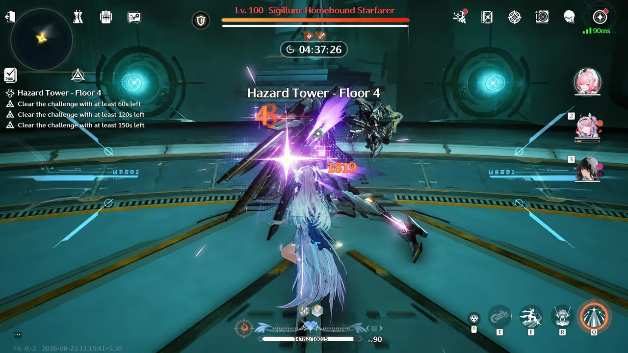 Aemeath attacking Sigillum: Homebound Starfarer on the Hazard Tower Floor 4 timer