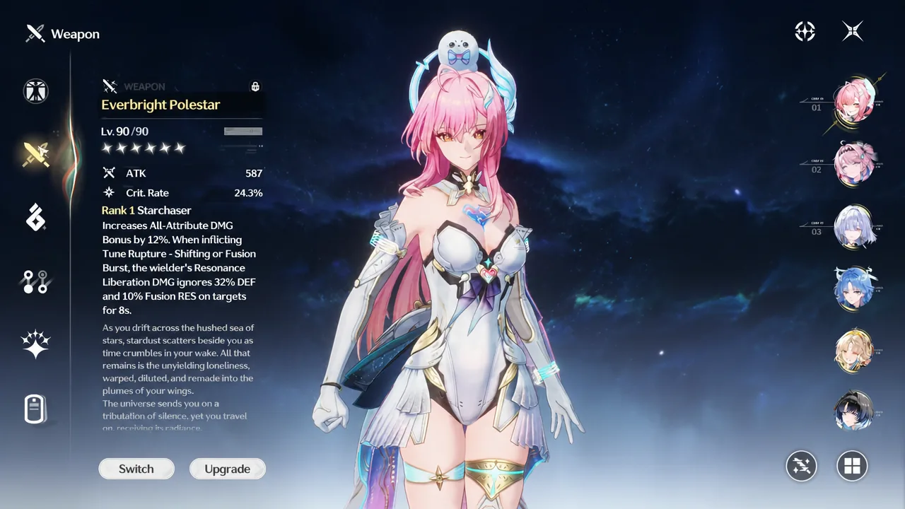 Weapon screen with Everbright Polestar selected, showing its level, stats and effect