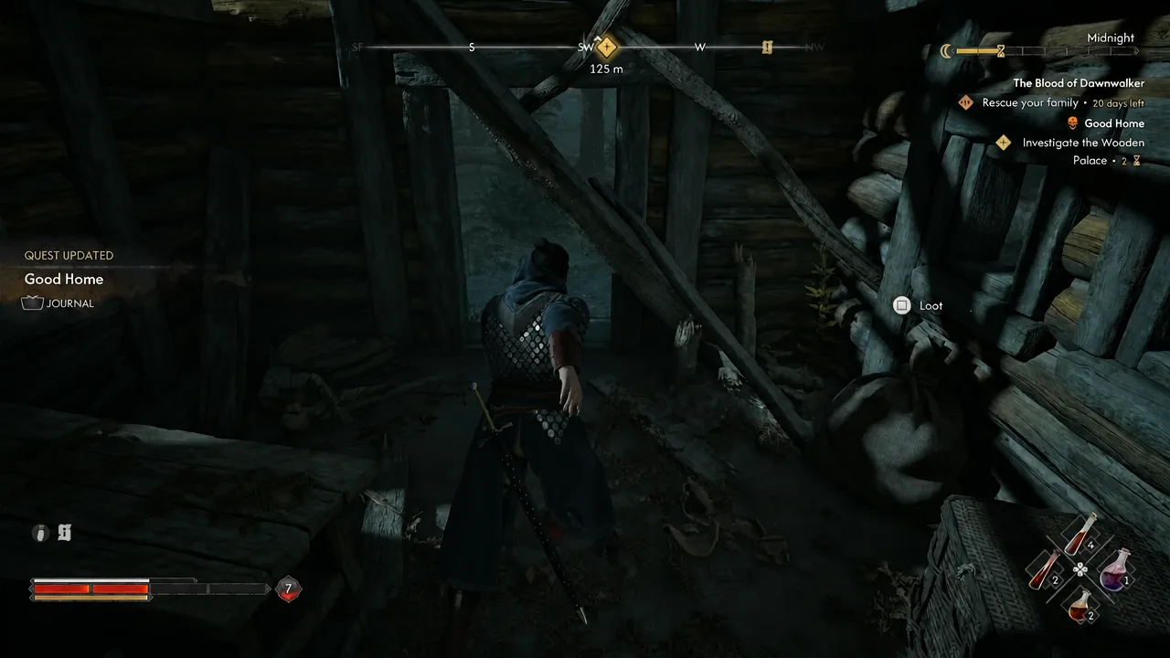 Loot prompt on screen inside a wrecked house during the Good Home investigation