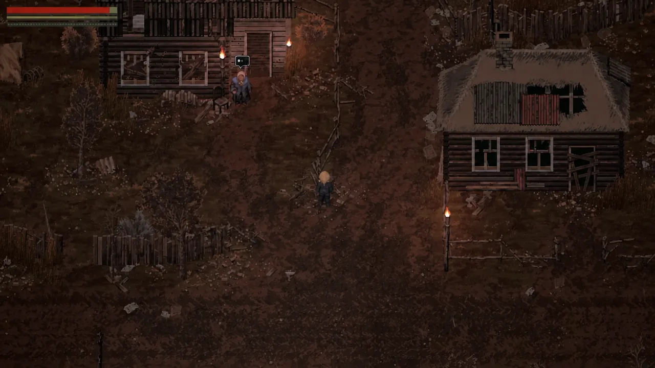 Scavland NPC with an interaction prompt as the player closes in to accept a supply run job